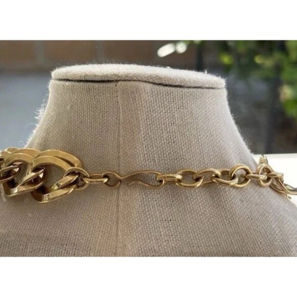 Vintage Monet Gold Tone Chunky Flat Double Curb Link Chain Necklace Signed 20” - Picture 6 of 11